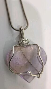Amethyst Quartz Pendant wire wrap snake chain necklace natural stone lavendar